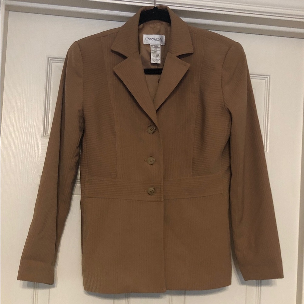 Chadwicks Women's Light Brown Blazer Jacket Made In Hong Kong Size 6P